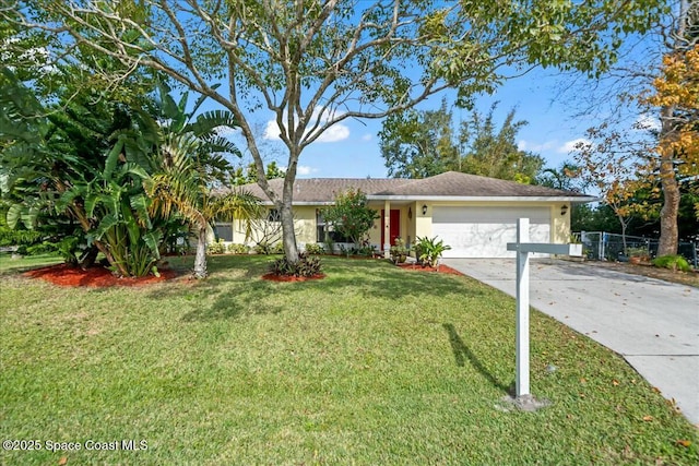 ranch-style house with a front lawn and a garage