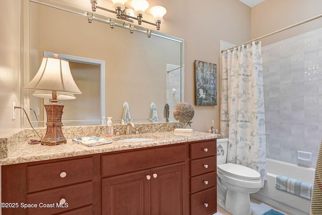 full bathroom featuring toilet, vanity, and shower / bath combo