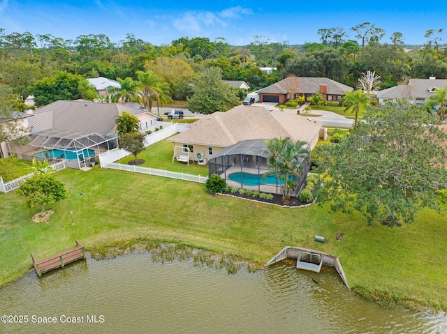 aerial view with a water view