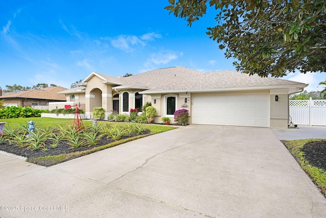 view of front of property with a front lawn and a garage