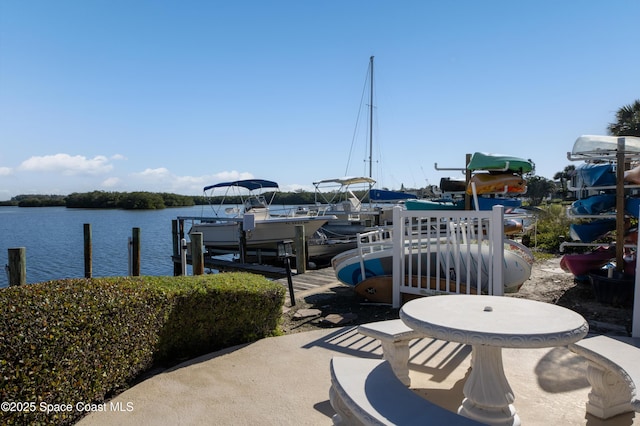 view of dock with a water view