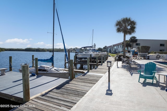 dock area with a water view