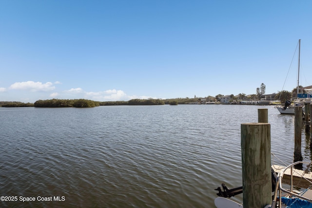 view of dock with a water view