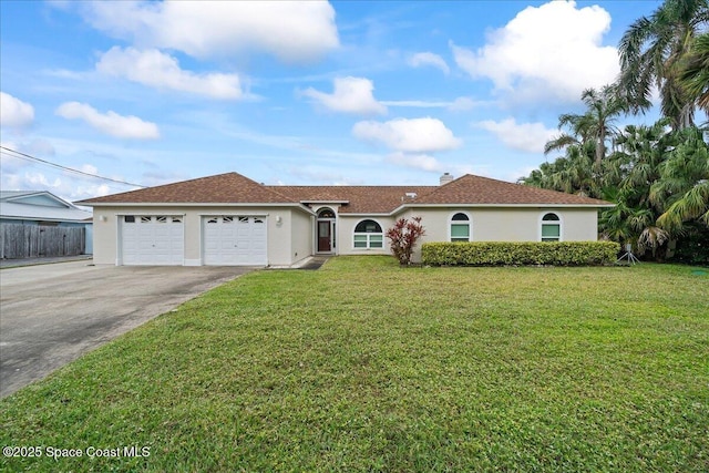 view of front facade with a garage and a front lawn