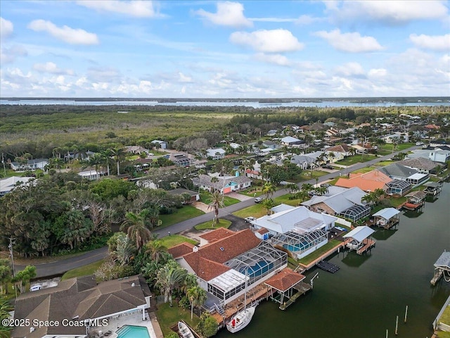 bird's eye view featuring a water view