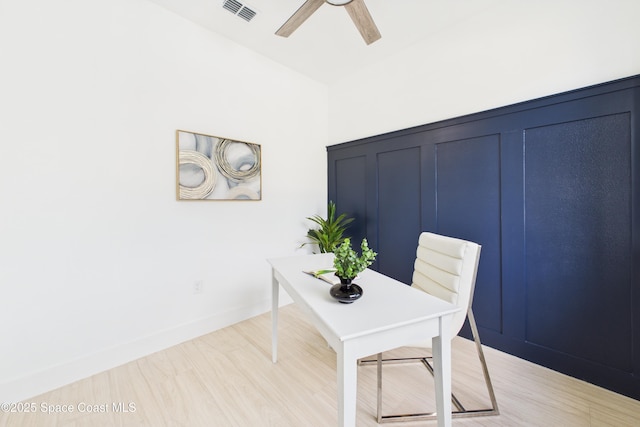 2311 San Filippo Dr SE, Palm Bay, FL 32909 - unfurnished office featuring a ceiling fan, baseboards, light wood finished floors, and visible vents