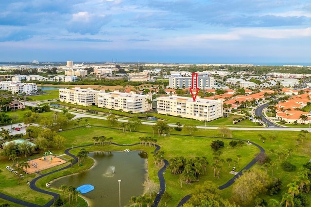 bird's eye view featuring a water view