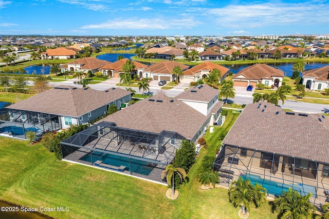 bird's eye view featuring a water view