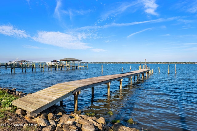 view of dock featuring a water view