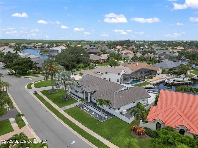 bird's eye view featuring a water view