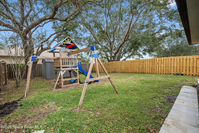 view of yard with a playground