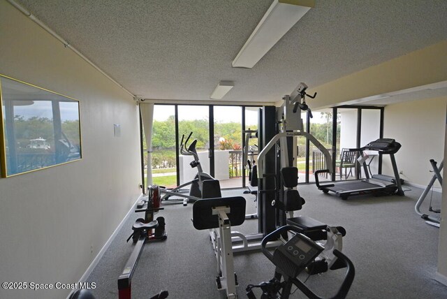 300 Columbia Dr Unit 5051, Cape Canaveral, FL 32920 - exercise room featuring a wall of windows and a textured ceiling