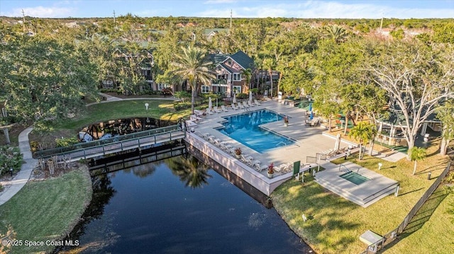 aerial view with a water view