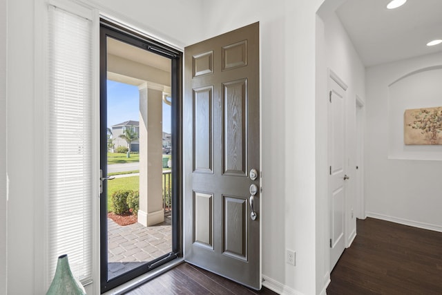 foyer with dark wood-type flooring