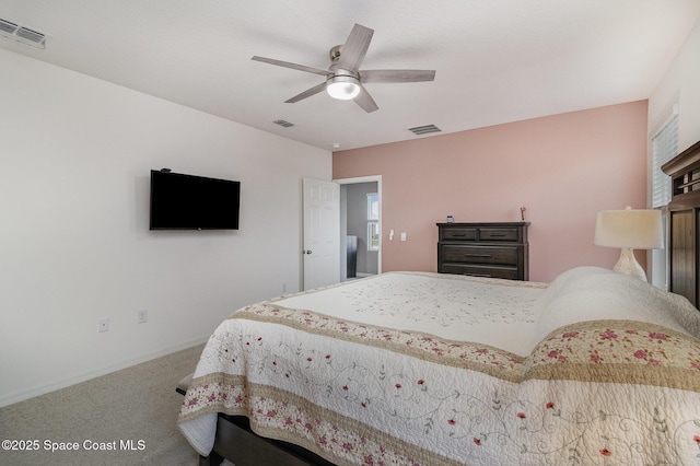 bedroom with carpet flooring and ceiling fan