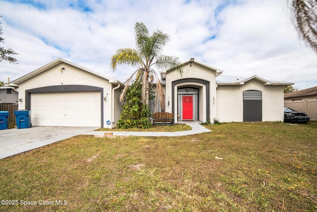 single story home with a front lawn and a garage