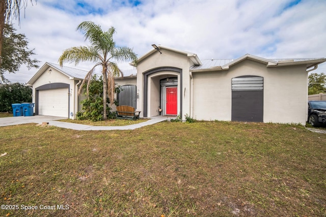 single story home with a front lawn and a garage