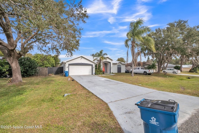 single story home with a front lawn