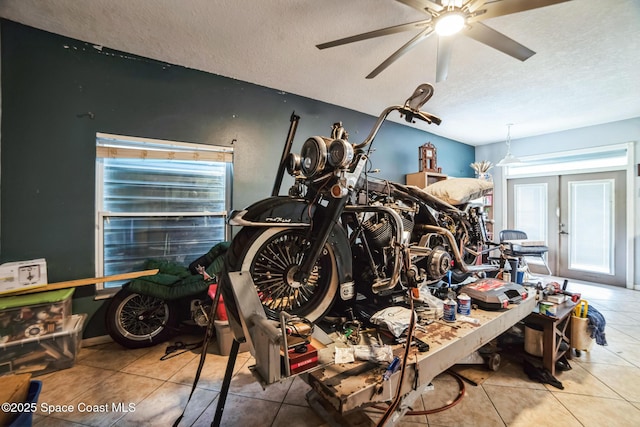 garage with ceiling fan