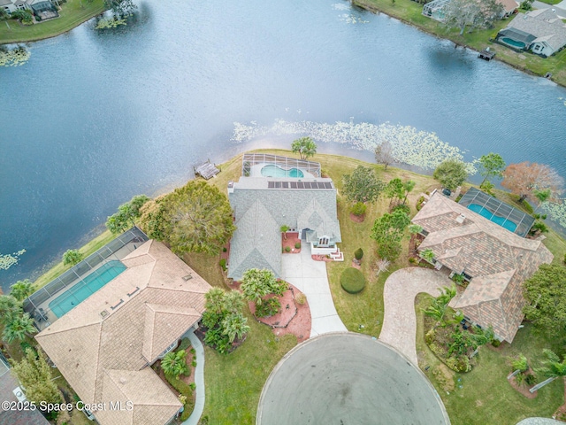 aerial view with a water view