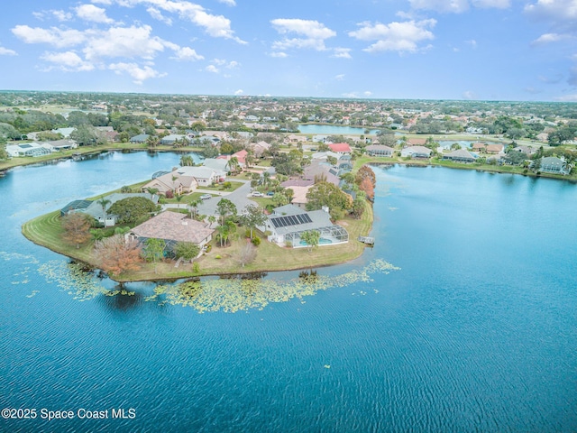 aerial view featuring a water view