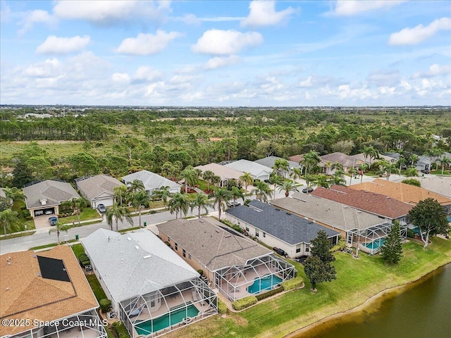 aerial view with a water view