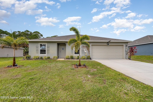 ranch-style house with a front lawn and a garage