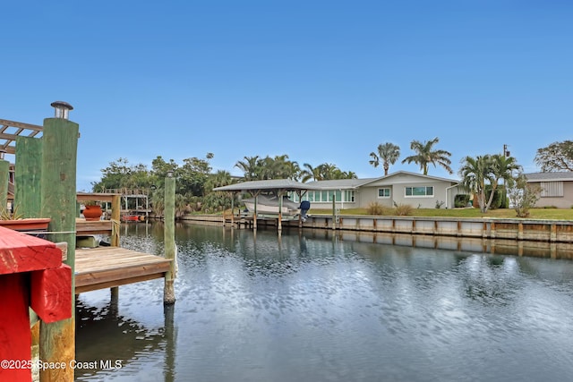 dock area featuring a water view