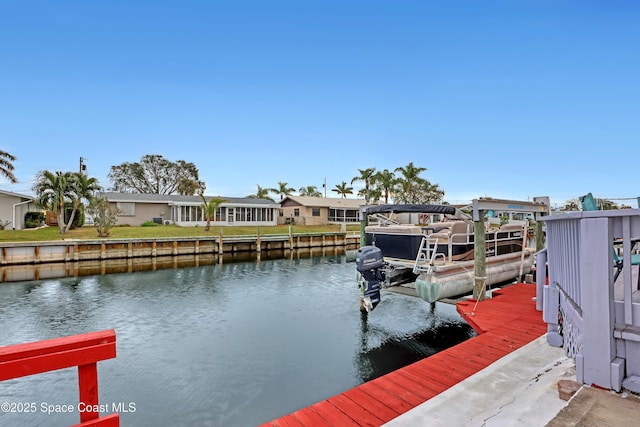 view of dock with a water view