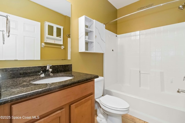 full bathroom with toilet, washtub / shower combination, and vanity