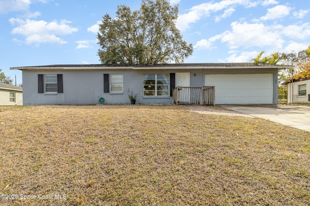 ranch-style house with a front lawn and a garage