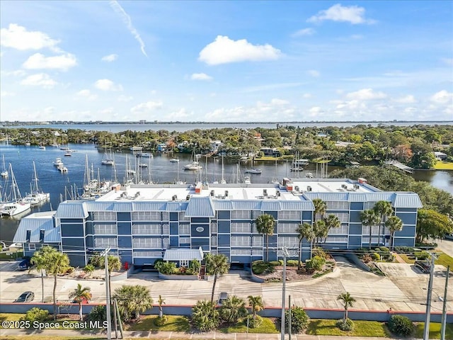 aerial view with a water view