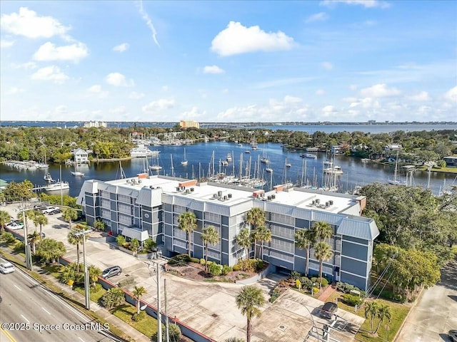 aerial view with a water view