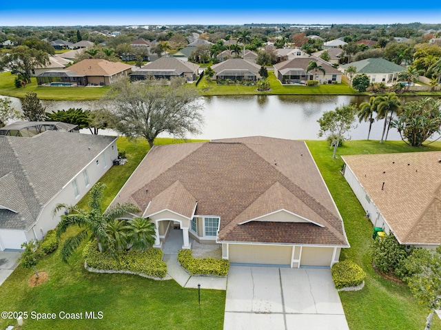 bird's eye view featuring a water view