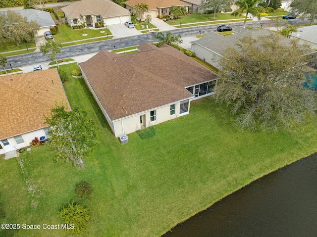 bird's eye view featuring a water view