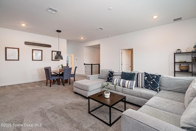 living room featuring carpet flooring