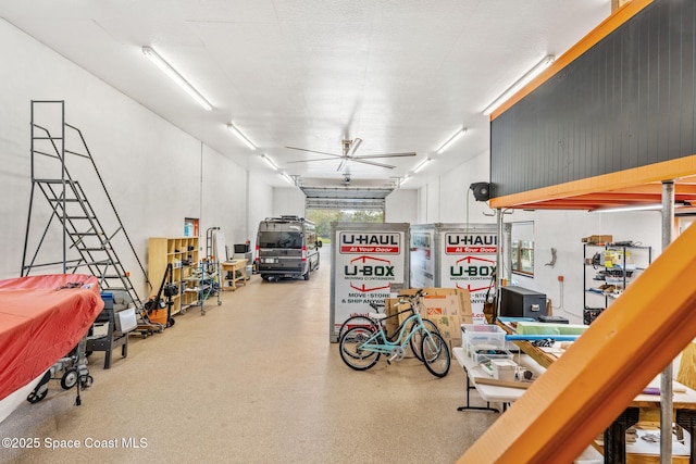 garage with ceiling fan