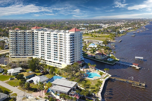 aerial view with a water view