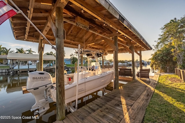 view of dock featuring a water view