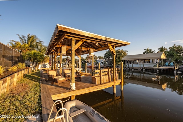 view of dock featuring a water view