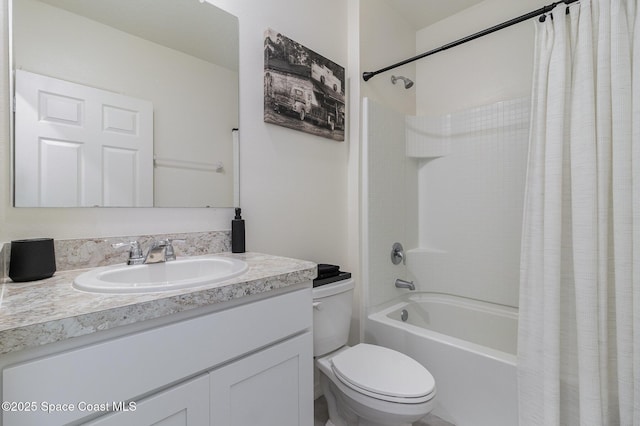 full bathroom with toilet, shower / bath combo, and vanity