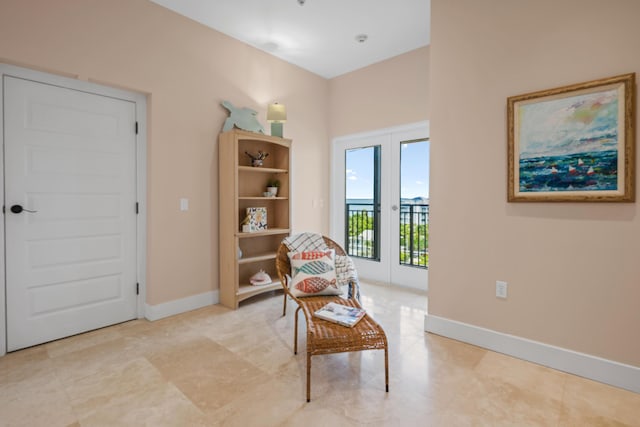 living area featuring french doors