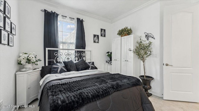 bedroom with crown molding