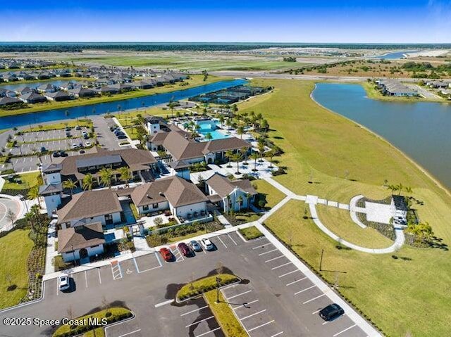 aerial view featuring a water view