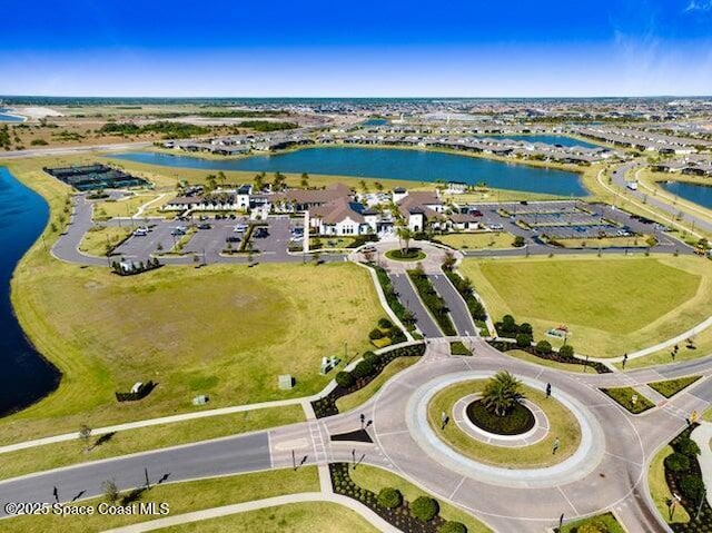 bird's eye view featuring a water view