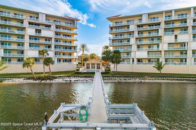 view of dock with a water view