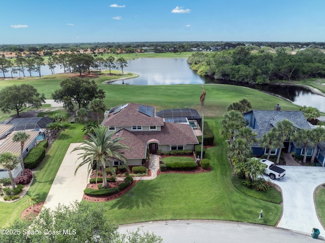 aerial view with a water view