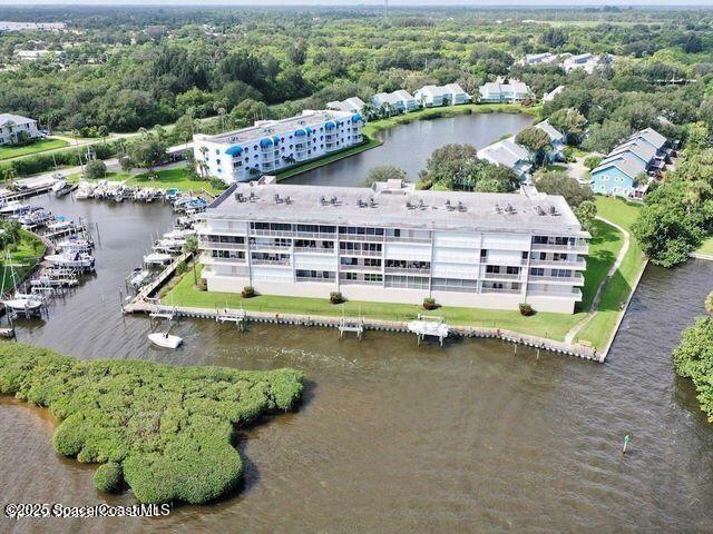 aerial view with a water view