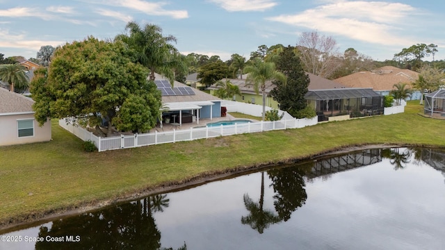 exterior space featuring a water view