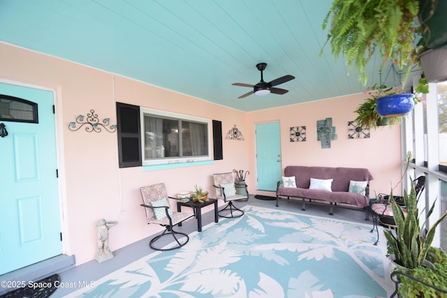 view of patio / terrace featuring ceiling fan and a porch